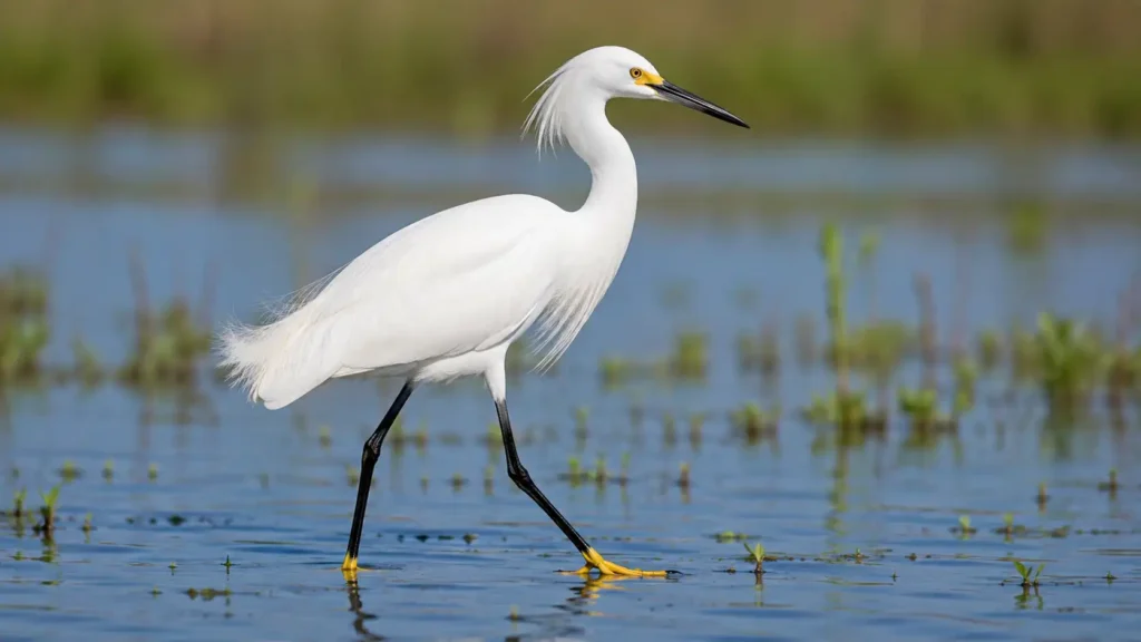 Snowy Egret Wading Through Marshland