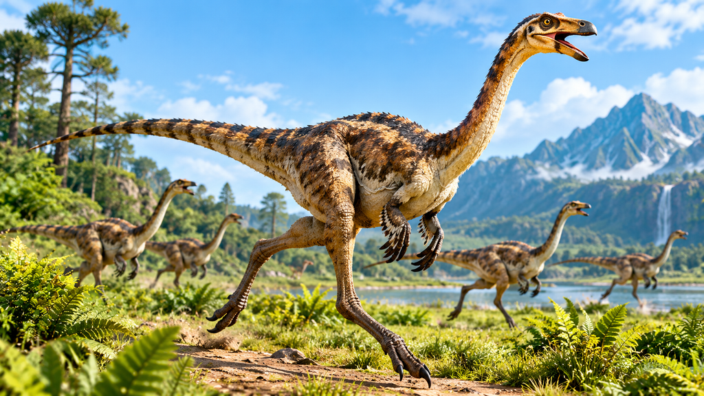 Gallimimus Herd in a Prehistoric Valley