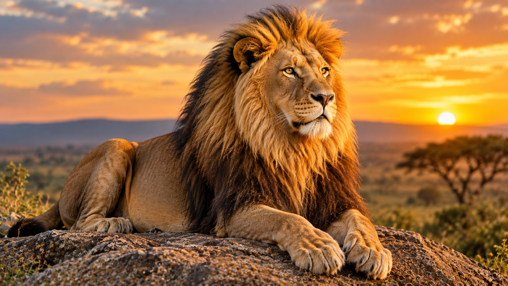 Regal Lion at Golden Sunset